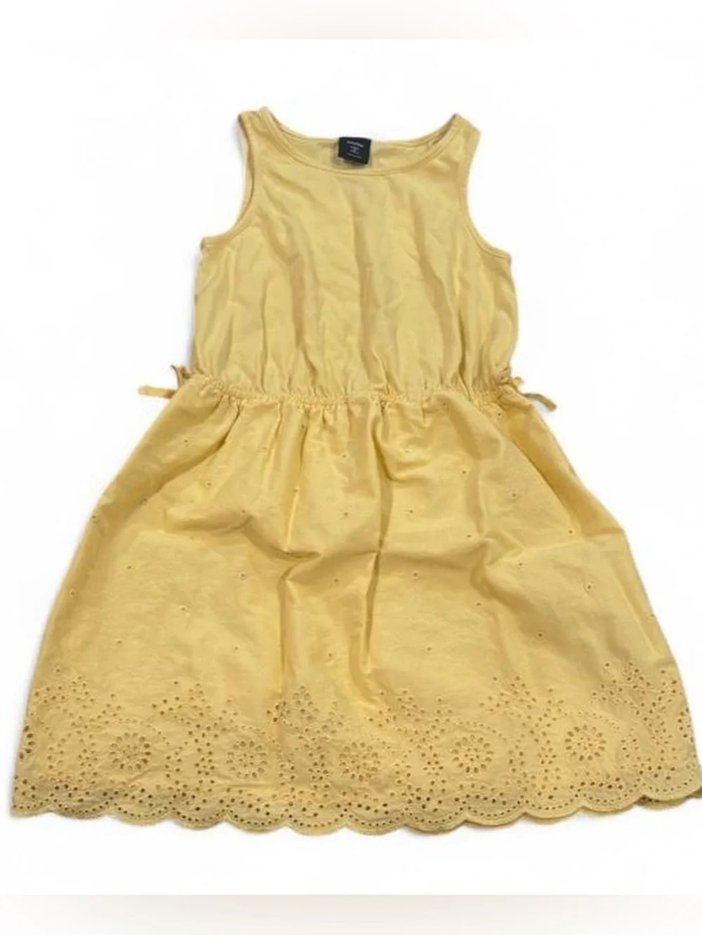 Baby Gap butter yellow dress with eyelet lace and bows trim skirted areas